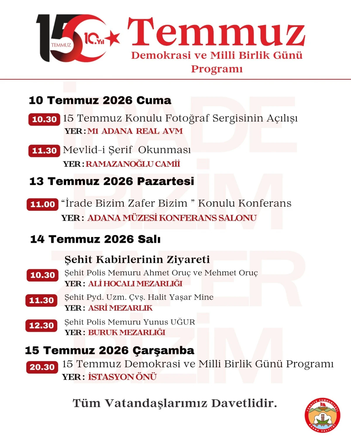 15 Temmuz Demokrasi ve Milli Birlik G&uuml;n&uuml; programı