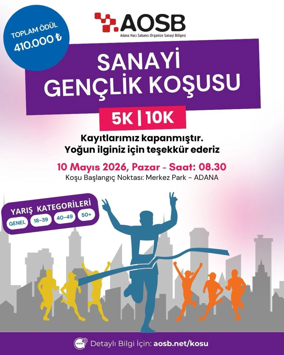 AOSB  Sanayi Gen&ccedil;lik Koşusu 10 Mayıs&rsquo;ta
