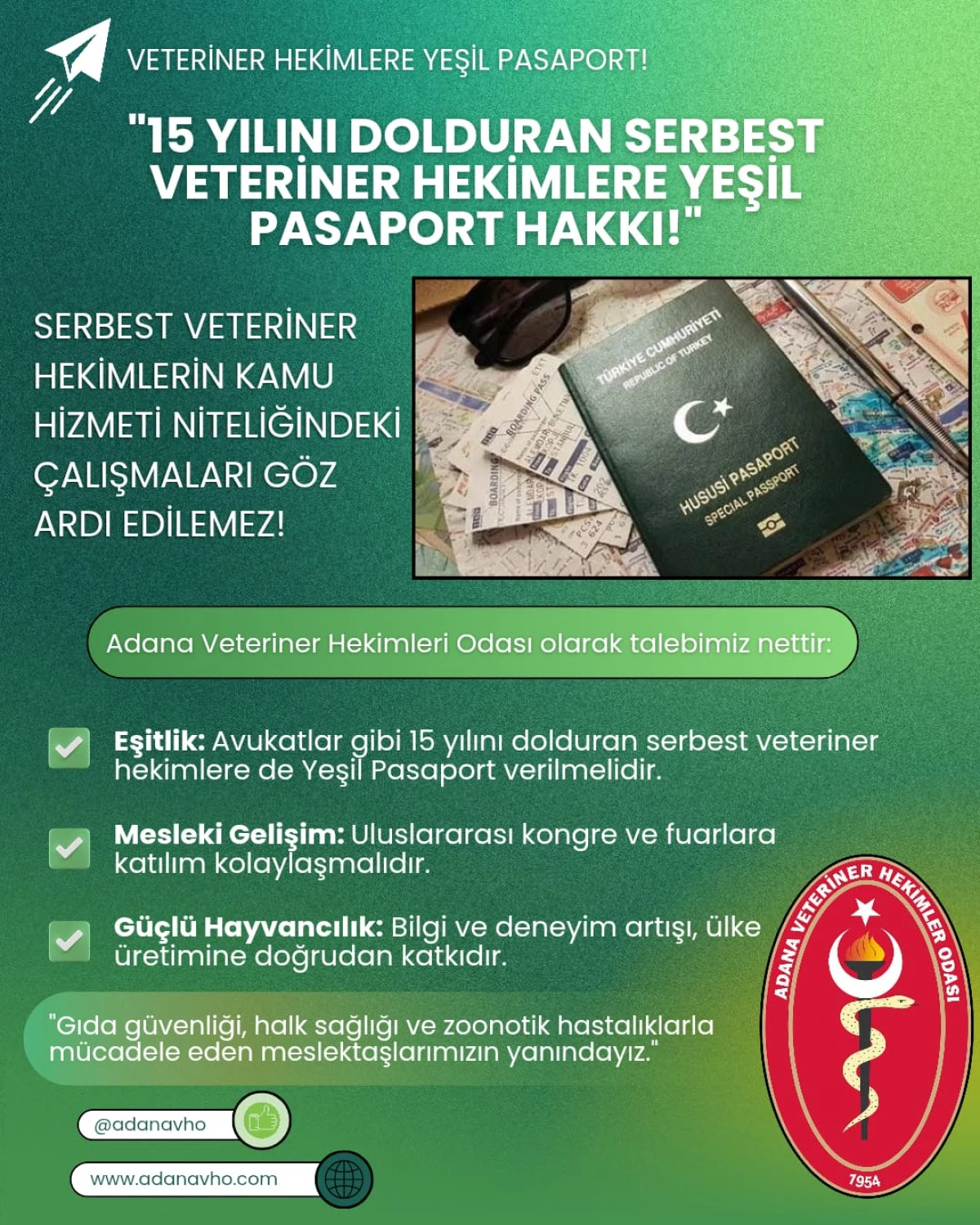 Veteriner hekimler de  &lsquo;yeşil pasaport&rsquo; istiyor