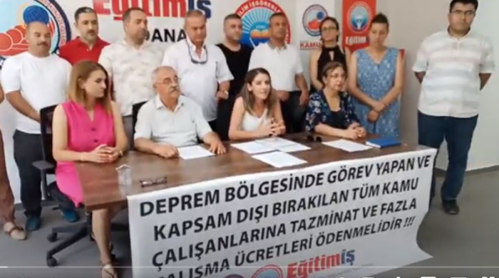 Eğitim İş Adana şubeleri deprem bölgesinde görev yapan kamu çalışanları için açıklama yaptı