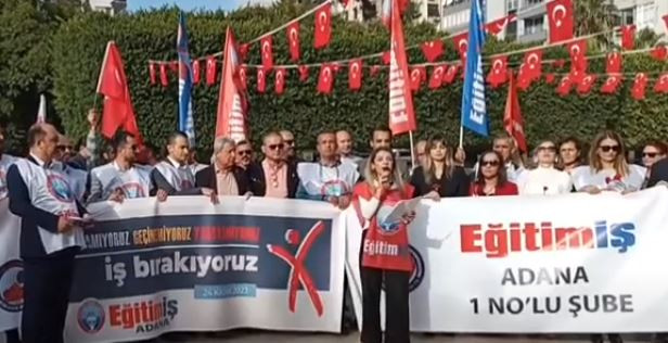 Eğitim İŞ Adana Şubeleri Öğretmenler Gününde 1 günlük iş bırakma eylemi yaptı